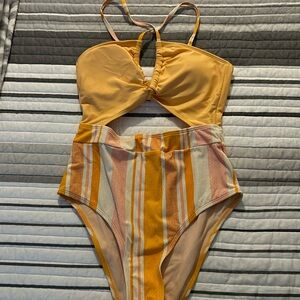 Cupshe One Piece Pink Orange Stripe Bathing Suit M